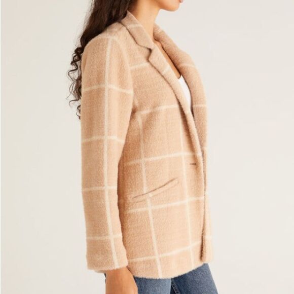Z Supply Anna Eyelash Plaid Blazer L - Picture 5 of 8